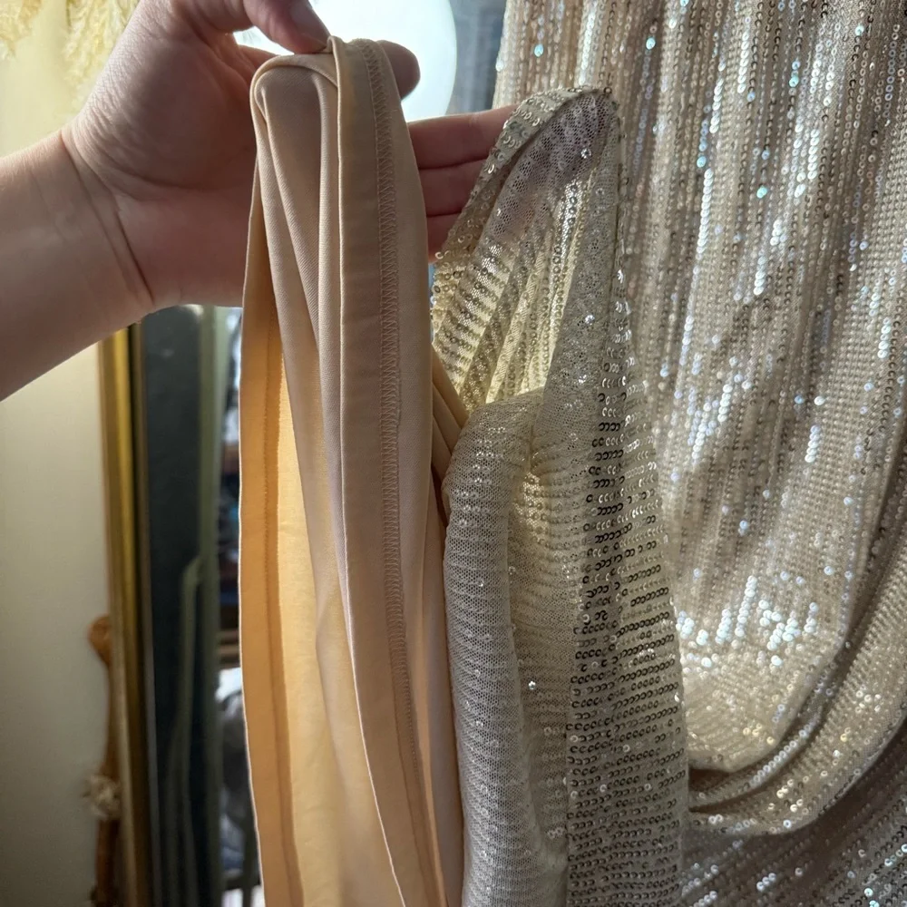 New York & Company Gold Sequin Maxi Skirt Elastic Waist - Picture 5 of 7